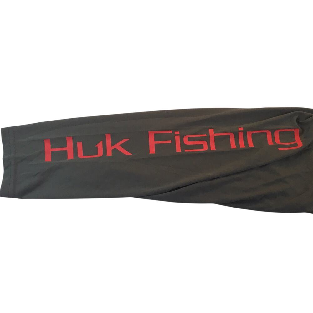 HUK Fishing Hoodie Performance Fabric Gray Red Size X-Large - Picture 5 of 7